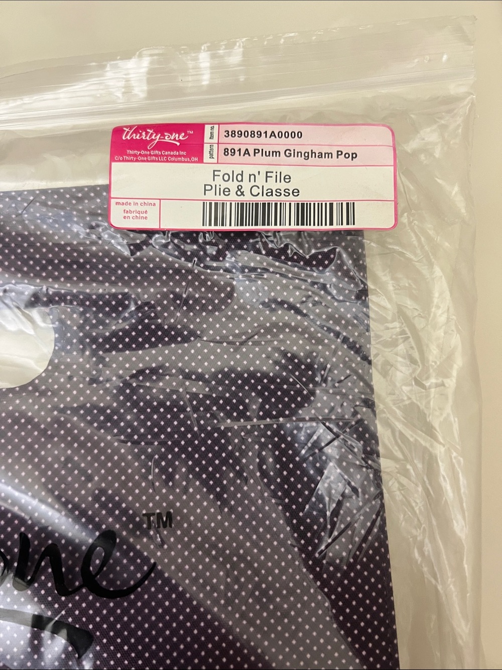 3890 Thirty One Fold N’ File “891A Plum Gingham Pop” New In Package - Picture 2 of 4